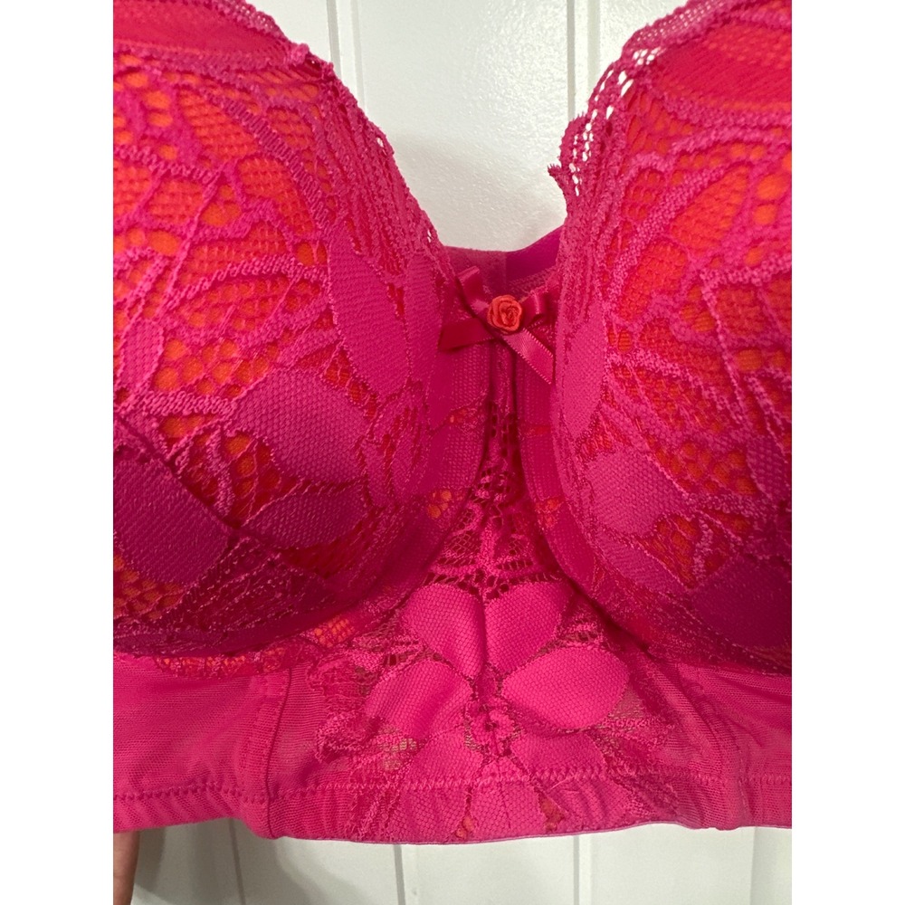 Cacique Pink Orange Floral Lace Longline Boost Balconette Bra 46C Underwire - Picture 5 of 11